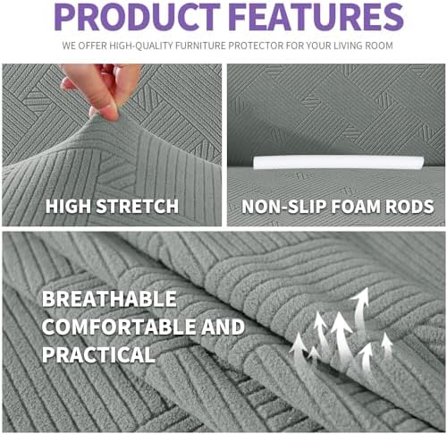 ZNSAYOTX Oversized Super Stretch Couch Cover (92"-115"), New Striped Sofa Covers Comfortable & Durable, Dog Cat Pets Friendly Extra Large Spandex Sofa Slipcovers (Light Grey, XL Sofa) - Image 4