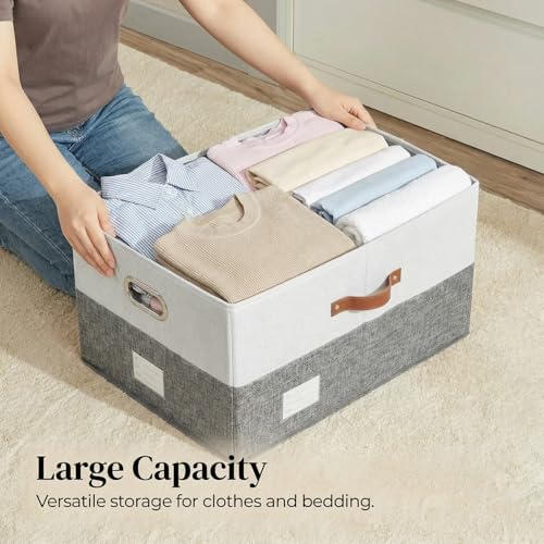 PRANDOM Storage Bins with Lids [3-Pack] Linen Fabric Foldable Storage Boxes Organizer Containers Baskets Cube with Cover for Bedroom Closet Office Grey&White (23.4X15.9X11.4) - Image 2