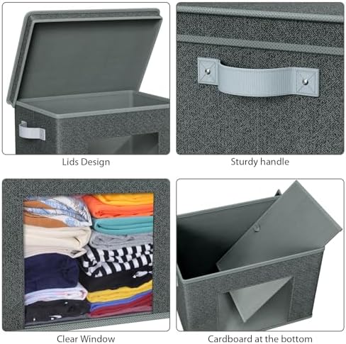 Univivi Fabric Storage Bins with Lids for Closet, 4 Pack, Black - Image 4