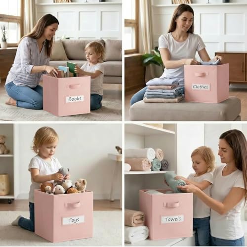 Storage Bins,13 Inch Cube Storage Bin with Labels,6pcs,Pink - Image 6