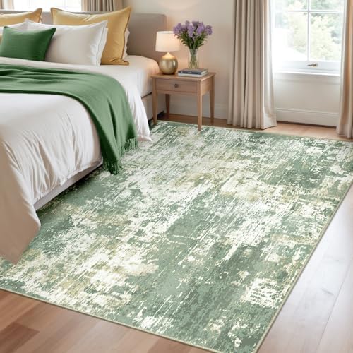 RELEANY Washable 4'x6' Abstract Area Rug for Living Room Light Green - Image 2