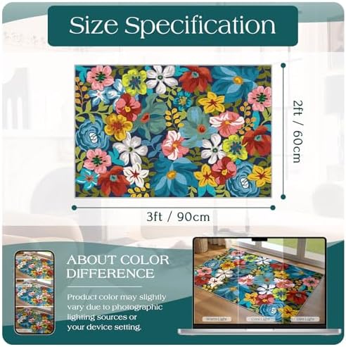 Front Door Mat Outside Entrance - 2x3 Colorful Botanical Floral Rug - Image 7