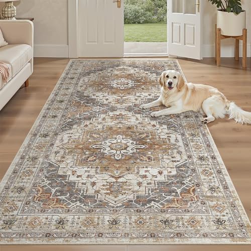 Madane 4x8 Wide Hallway Runner Rug Washable for Living Room, Turmeric/Grey by Madane