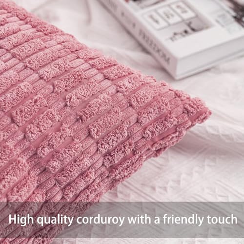 Aegero Pack of 2 Corduroy Decorative Throw Pillow Covers 12x24 Inch, Pink - Image 2