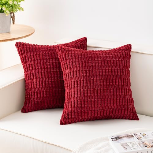 Pack of 2 Corduroy Decorative Throw Pillow Covers 20x20 Inch, Wine Red by Unknown
