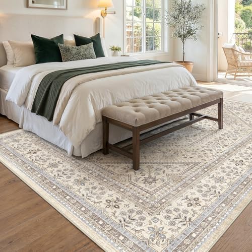 7x10 Washable Area Rug for Living Room - Non-Slip Vintage Rugs Beige Gray - Image 2