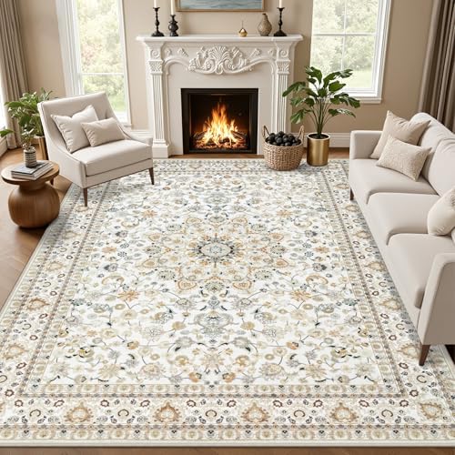 10x12 Area Rugs Living Room: Washable Boho Rug for Bedroom Beige by EXPEDIX