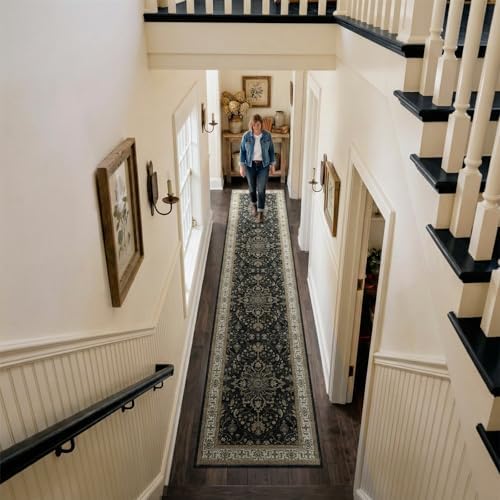 RELEANY Washable Area Rug, Runner 2'x10', Black/Vintage/Beige - Image 2