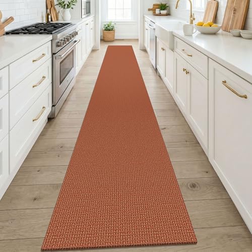 KOZYFLY Orange 2x14 Runners Rugs for Hallway, Long Washable Runner Rug, Woven Non Slip Kitchen Runner, Flatweave Entryway Rug, Floor Carpet for Entry, Aisle, Hall, Burnt Orange/Tan by KOZYFLY