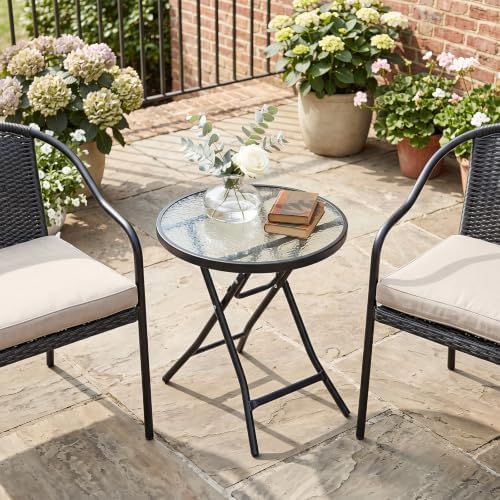 GIANTEX Folding Side Table w/Tempered Glass Tabletop & Metal Frame Set of 2 - Image 2