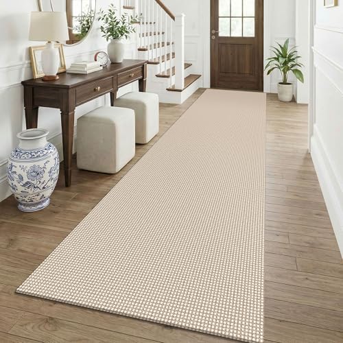KOZYFLY Cotton 3x12 Runners Rugs for Hallway, Long Washable Runner Rug, Woven Non Slip Kitchen Runner, Braided Entryway Rug, Floor Carpet for Entry, Aisle, Hall, Ivory Beige by KOZYFLY