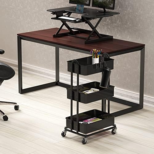Simple Houseware 3-Tier Heavy Duty Metal Utility Rolling Cart, Black - Image 2