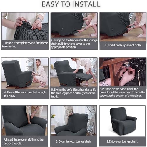 KEKUOU Recliner Chair Covers, 1-Piece Lazy Boy Recliner Covers, Charcoal - Image 5