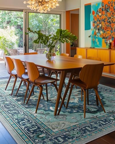 RELEANY Washable Area Rug, Large 10'x12', Teal - Image 4