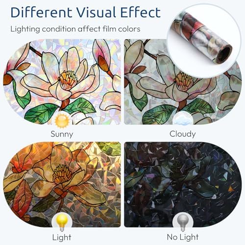 rabbitgoo Window Privacy Film Rainbow, Floral Magnolia, 35.4" x 157.4" - Image 5