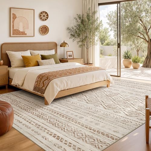 Nakagishi Area Rug Living Room Rugs: 9x12 Large Soft Machine Washable Boho Moroccan FarmNeutral Stain Resistant Indoor Floor Carpet for Bedroom Under Dining Table Home Office Decor-Brown - Image 6