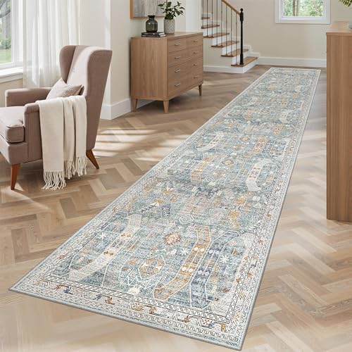 Madane Washable Runner Rugs 2x10 Long for Hallway Kitchen, Blue/Gold - Image 4