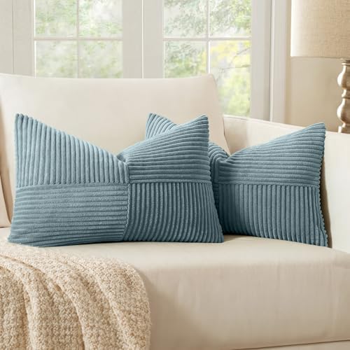MIULEE Slate Blue Decorative Lumbar Throw Pillow Covers 12x20 Inch 2 Pack by MIULEE