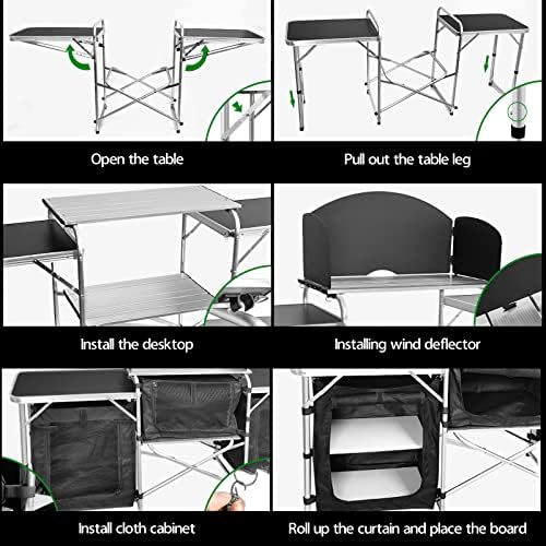 CampLand Folding Camping Kitchen Table with Windscreen,Portable Outdoor Cooking Station with Storage Cabinet & Side Tables Heavy Duty Camp Cook Station for Camping & BBQ (Black3cabinet) - Image 4