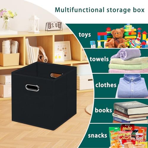 Black Foldable Storage Cubes Bins, Fabric Storage Box Cubes Organizer Baskets with Dual Handles for Home Organizer,Set of 3,(Black) - Image 3