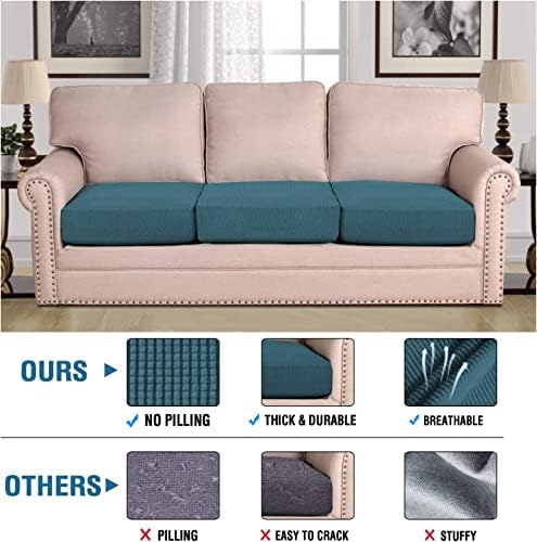 H.VERSAILTEX Super Stretch Individual Seat Sofa Covers Couch cushion covers Slipcover Sets Thick Jacquard Textured Twill Fabric (3 Piece Sofa cushion covers, Deep Teal) - Image 2