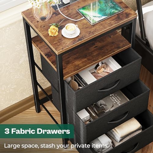 Huuger Nightstand with Charging Station, 27.6 Inch Bedside Table,Side Table - Image 5