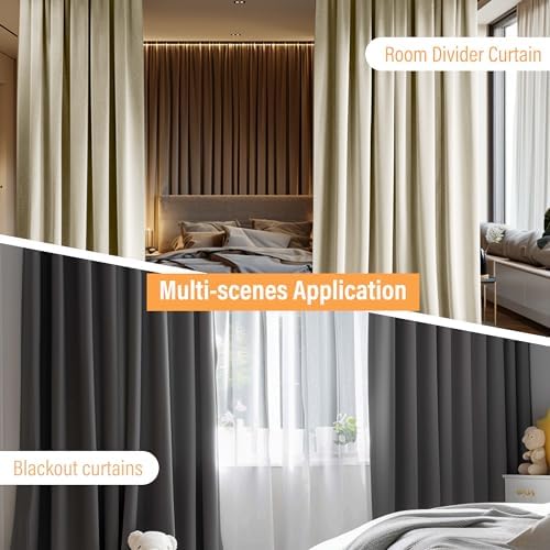 MaKefeile Room Divider Curtains with Flexible Ceiling Curtain Tracks Set,100% Blackout Floor to Ceiling Curtains Patio Sliding Door Curtains (Beige Drape & Black Rail W 10 × H 8 FT) - Image 5