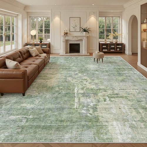 Soalmost 10x14 Area Rugs for Living Room Washable Rug Abstract Green/Ivory by Soalmost