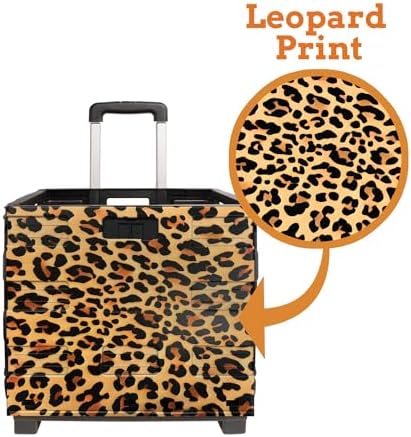 Inspired Living Ultra-Slim Rolling Collapsible Storage Pack-N-Roll Utility-carts, with Telescopic Handle, for Home, Garden, Shopping, Office, School use, Large, Leopard - Image 5