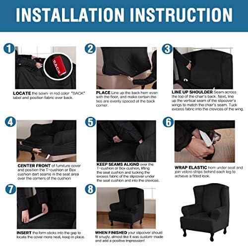 H.VERSAILTEX Wingback Chair Covers Velvet Plush Wing Chair Slipcover 1 Piece High Stretch Wing Back Chair Slipcovers Sofa Cover Furniture Cover with Elastic Bottom, Black - Image 6