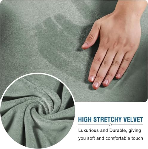 H.VERSAILTEX High Stretch Sofa Slipcover 4 Piece Cover Velvet Furniture Protector Form Fit Thick Velvet Extra Large Sofa Cover for 3 Cushion Couch Width Up to 97 Inch (Large Sofa, Sea Grass) - Image 5
