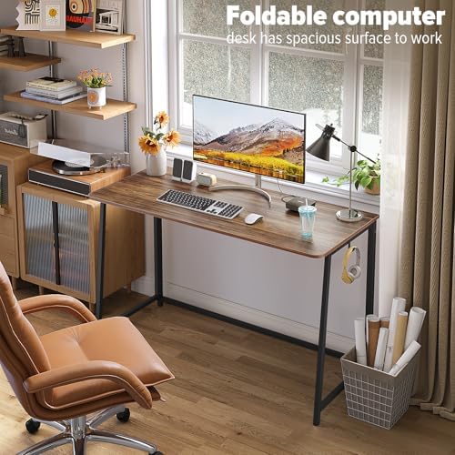 WOHOMO Folding Desk, 47.2" Foldable Computer Table for Small Spaces, Walnut - Image 3