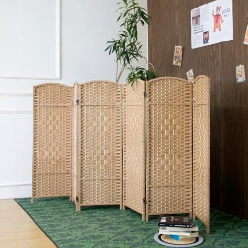 6-Panel Short Room Divider, 3.9 ft Freestanding Partition Wall, Light Brown Rattan Double-Sided Folding Screen for Living Room, Bedroom & Corner Privacy - Image 2