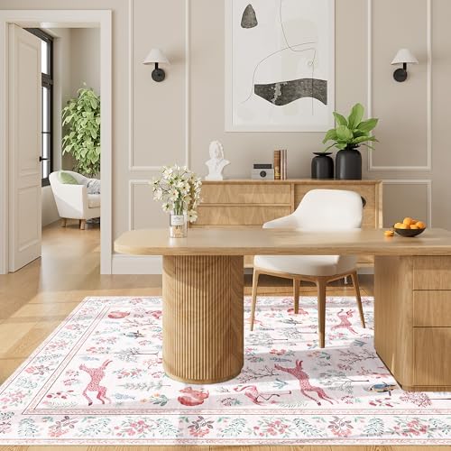 DUKINO 4x6 Area Rug, Non Slip Animal Washable Rug for Living Room, Pink - Image 6