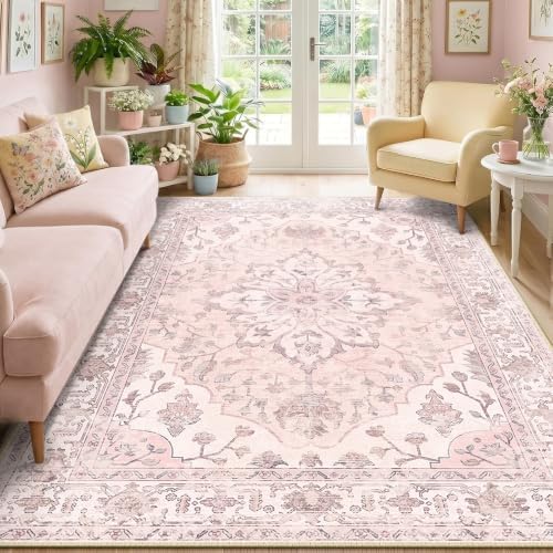 RELEANY Washable Area Rug, 6'x9', Pink by RELEANY
