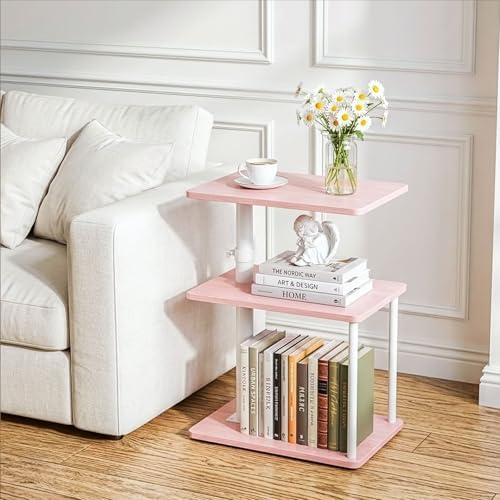 Faesun Swivel Side Table for Couch Arm, Adjustable C End Table for Recliner or Bed, Tv Trays with Storage Shelf for Small Spaces Small Nightstand Table for Living Room, Bedroom，Pink - Image 3