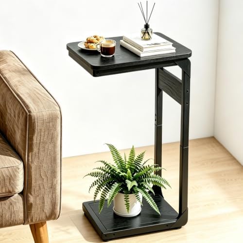 Wood Pedestal Small Sofa Side Table for Couch, C Shaped End Table ET-YB-BK1 by Unknown
