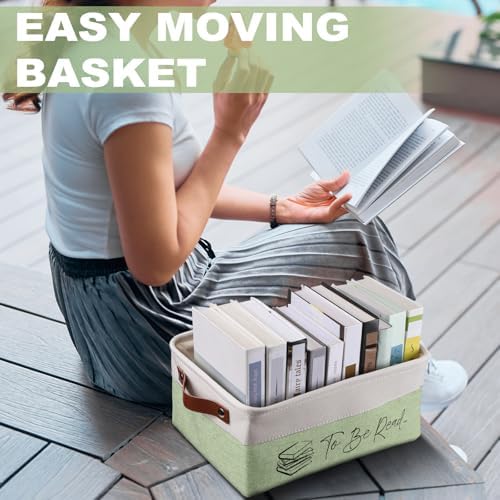 Marsui 1 Pcs TBR Basket Book Storage Bin Bookish Gifts, Green White - Image 6