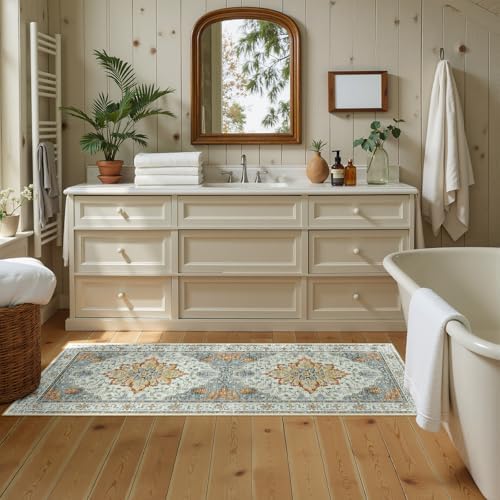 RELEANY Washable Area Rug, Runner 2'x5', Beige/Carbon Grey/Orange - Image 2