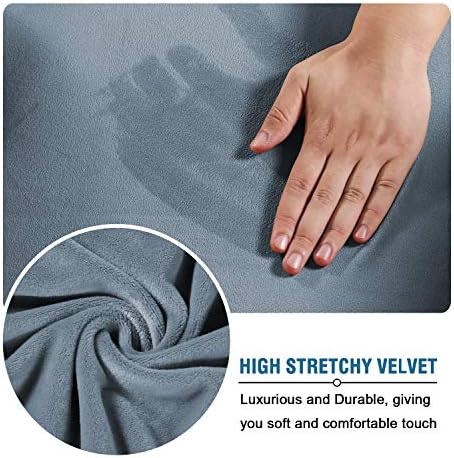 H.VERSAILTEX Wingback Chair Covers Velvet Plush Wing Chair Slipcover 1 Piece High Stretch Wing Back Chair Slipcovers Sofa Cover Furniture Cover with Elastic Bottom, Stone Blue - Image 3