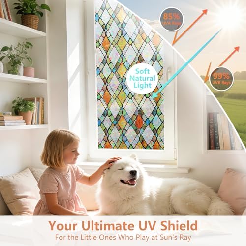 LEMON CLOUD Window Privacy Film, Rainbow Stained Glass Cling,11.8″ x 157.4″ - Image 3