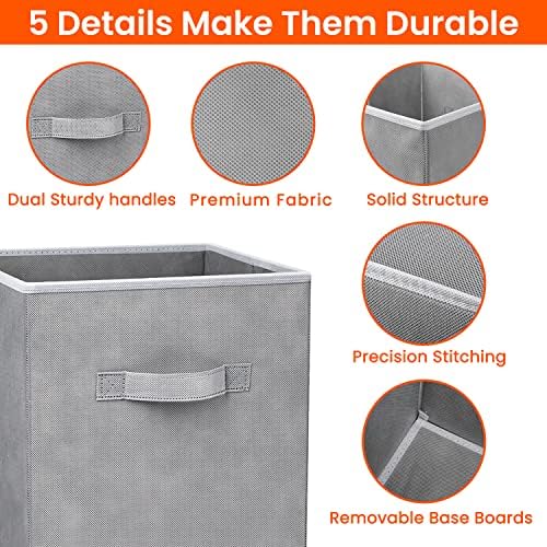 Criusia Storage Cubes - 11 Inch Heavy Duty Fabric Closet Bins for Shelves, Cube Organizer - 8 Pack Collapsible Decorative Storage Bins Baskets for Organizing Clothes Blankets Toys (Grey) - Image 3