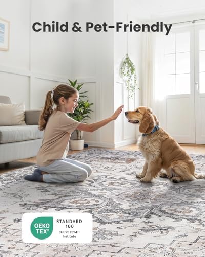 AMADA HOMEFURNISHING 6x9 Area Rugs, Blue Low-Profile Washable Rug with Non-Slip Backing & Durable Edge Binding, Vintage Rugs for Living Room, Bedroom, Dinning Room - Image 3