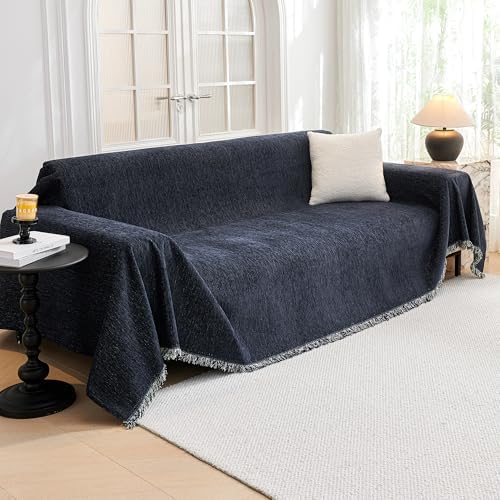 MYSKY HOME Couch Cover for Dogs, Washable Couch Covers for 3 Cushion Couch Sofa, Super Soft Chenille Sofa Slipcover, Non Slip, Furniture Protector, 71"x150", Navy Blue by MYSKYHOME