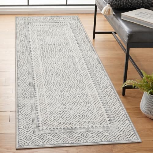 ReaLife Rugs Machine Washable Area Rug Runner - Living Room Bedroom Bathroom Kitchen Entryway Office - Padded Low Pile Stain Resistant Premium - Boho Farmhouse Vintage - Aria - Ivory 2'6" x 6' by ReaLifeRugs