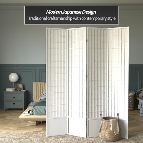 Red Lantern 7 ft. Tall Window Pane Shoji Screen - White - 4 Panels - Image 2