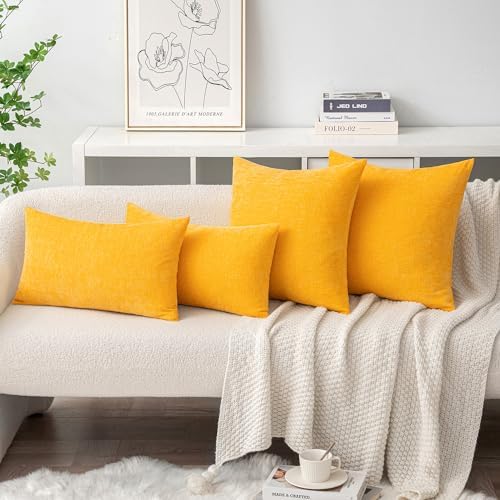 MIULEE Soft Chenille Throw Pillow Covers Goose Yellow 18x18 Inch Pack of 2 - Image 4