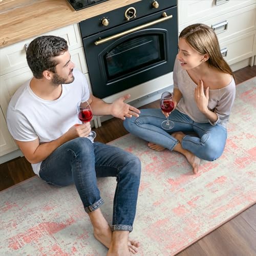 Toneed Washable 2x6 Non-Slip Runner Rug for Hallway Kitchen, Pink Grey - Image 5