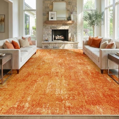 RELEANY Washable 8'x10' Abstract Area Rug for Living Room Orange by RELEANY