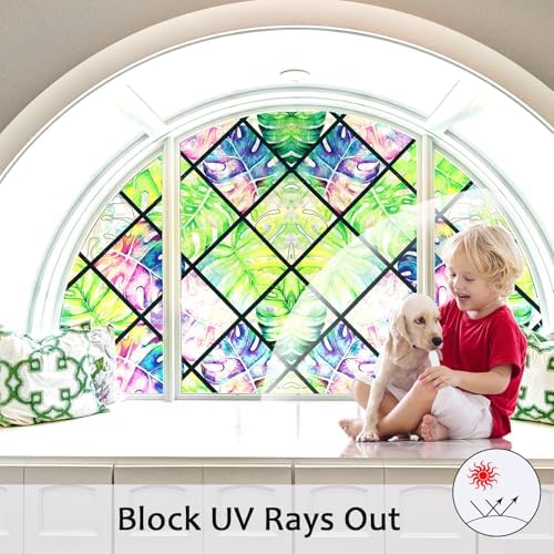 Stained Glass Window Film, 3D Leaf Static Cling 17.5" x 78.7 - Image 5